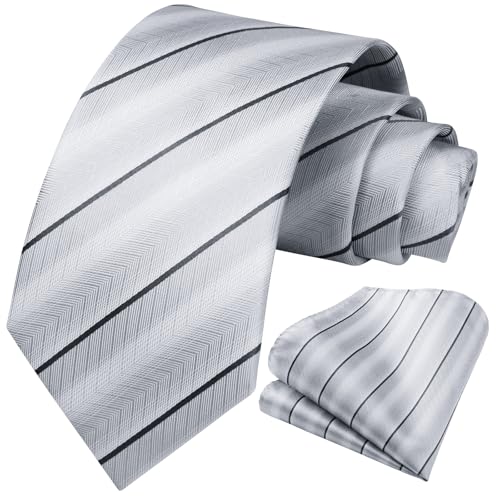 Image of HISDERN Mens Tie Striped Ties and Handkerchief Set Business Formal Woven Pocket Square Wedding College Stripe Necktie