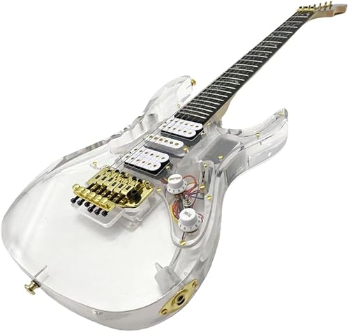 Miniatura 10 de Guitarra eléctrica con luz LED, cuerpo acrílico transparente, cristal de guitarra, cuello de arce, tono dulce (kit-led-sg)