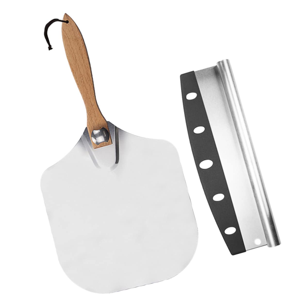 2 Stück Teiliges Set Faltbare Aluminium Pizzaschaufeln mit Holzgriff und Teigschaber für Pizza und Pfannkuchen Hitzebeständig und Praktisch für Küche