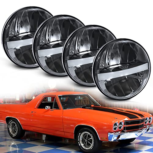 UNI-SHINE 5 3/4 5.75 Inch LED Headlight Round 4pcs Reflector Hi/Lo Beam With DRL Sealed Beam H5001 H5006 Compatible With Peterbilt 349 359 Chevy Impala 59-76 Dodge
