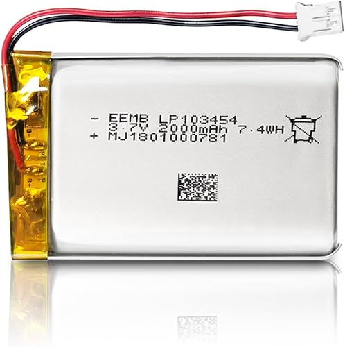 EEMB Batería de iones de litio de 3.7 V 2000 mAh 103454 recargable de 3.7 voltios Lipo con conector JST de cable para altavoz y cámara de