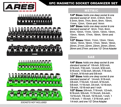 Image of ARES 60160 6-Pc Black /Green Metric /SAE Magnetic Socket Organizer