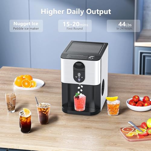Image of Nugget Ice Makers Countertop, 44lbs /24H Crushed Ice Machine | Chewable Ice Maker Machine with Ice Dispenser, 2.4L Water Reservoir, Self-Cleaning, Ideal for Kitchen /Bar /Office, L-Silver