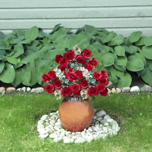 astylishome Fake Flowers Craft Artificial Red Roses Faux Roses Decorative Artificial Flowers With Stem Artificial Rose Flowers Wedding Flowers Bridal Bouquet Party Garden Floral Decor 3603 - Image 4