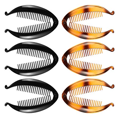 DaveandAthena 6 Pieces Banana Clips Fish Clips Banana Fish Combs Wide Banana Fish Grips Long Hair Clips for Ladies, Black and Brown