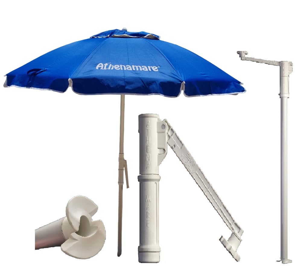 Athenamare, Sombrilla de Playa Antiviento, con Manivela y Sistema de Anclaje al Suelo, Lona Azul...
