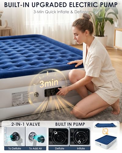 Image of Queen Air Mattress with Built in Pump, 18 inch Queen Size Inflatable Mattress