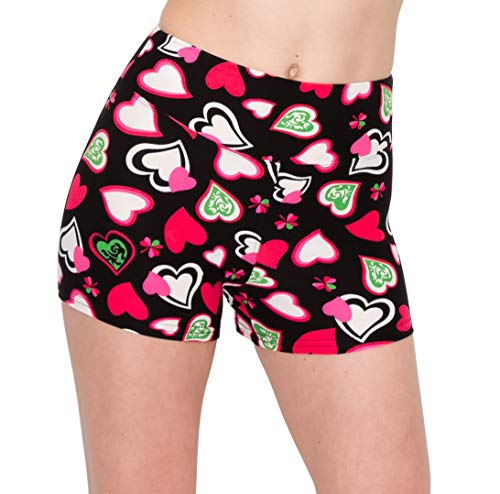 Image of ALWAYS Women Workout Yoga Shorts - Premium Soft Solid Stretch Cheerleader Running Dance Volleyball Short Pants Valentine Heart 1746 S
