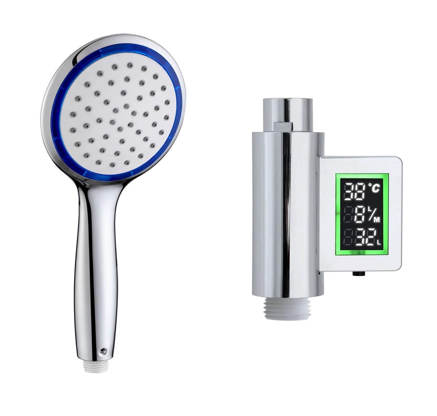 Lowenergie Blue Shower Head With Self Powered Flow Meter, Water And Energy Saving Design (Single Function, )