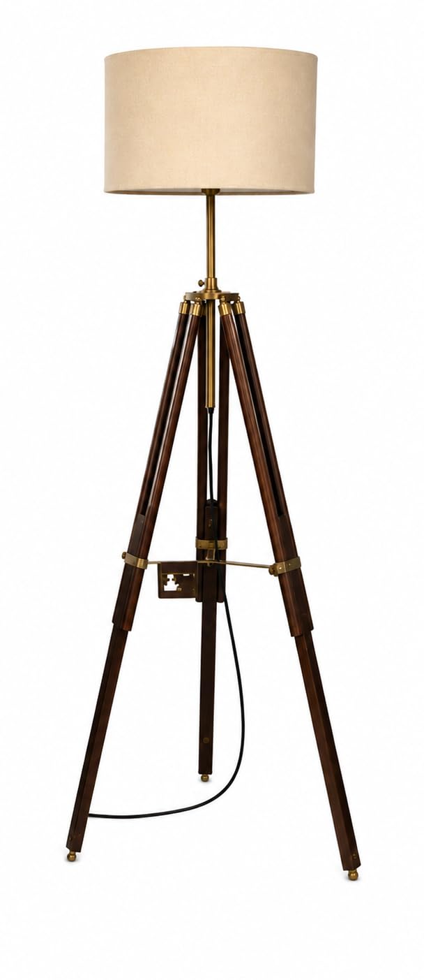 Classical Designer Marine Tripod Floor Lamp Retro Vintage Wooden Tripod Lamp (with Out Shade)