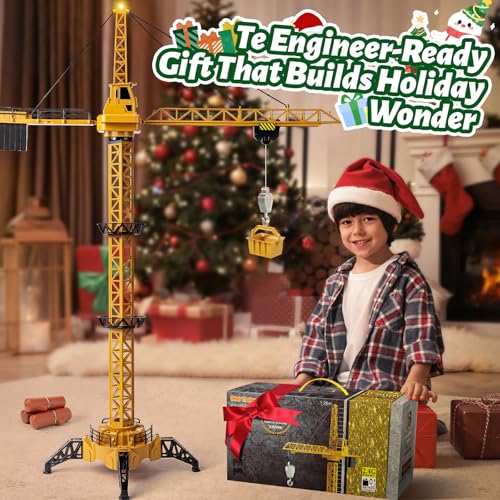 Mini Tudou RC Crane Toy,50.4 inch Tall 2.4GHz Remote Control Robotic Excavator,Educational Construction Vehicles Toy for Ages 6,7,8,9 Boys or Girls