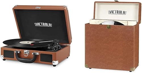 Miniatura 6 de Victrola VSC-550BT-RD Tocadiscos portátil de maleta, Bluetooth, vintage, 3 velocidades, altavoces integrados, rojo, 1SFA, estuche de transporte,