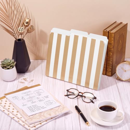 Landhoow 24 Pack 1/3 Cut Tabs Gold Foil Stripe File Folders Letter Letter Size Filing Organizers Decorative School File Folders for Classroom Back to School Student and Teacher Supplies - Image 6