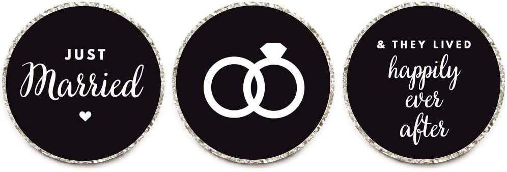 Andaz Press Chocolate Drop Labels Trio, Fits Kisses, Wedding Just Married, Black, 216-Pack