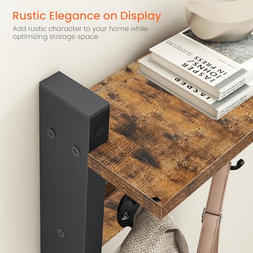 Homode Wall Hooks with Shelf, Wood Coat Rack with Shelf Wall-Mounted, Entryway Hanging Shelves with 5 Metal Hooks for Clothes Hats Towel Purse Robes, Bathroom Mudroom Bedroom, Rustic Brown Black by Homode - Image 5