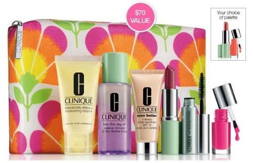 Clinique 2014 7 Pcs Gift Set Including Dramatically Different Moisturizing Lotion +, Take the Day Off, Lipstick, Lash Doubling Mascara, Even Better Makeup Foundation, Nail Polish and Cosmetic Bag