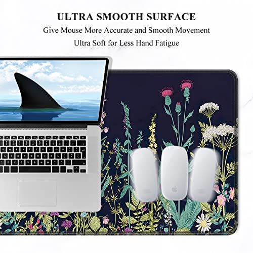 Image of Auhoahsil Desk Pad, XL Extended Large Gaming Mouse Pad 31.5 x 11.8 Inch, Waterproof Mousepad with Stitched Edges, Non-Slip Computer Keyboard Laptop Mat for Women Men Office Work, Silent Night Flowers