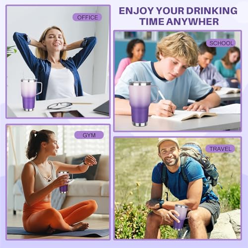 Image of 30 oz Tumbler with Handle, Stainless Steel Insulated Tumbler with Lid and Straw, Double Wall Vacuum Coffee Mug Tumbler, Insulated Coffee Thermal Cup for Cold and Hot (Light Dark Purple)
