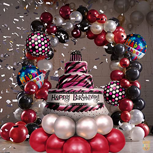 Image of ITAF Set of 35 Pcs Happy Birthday / Baby Welcome / 1st First Birthday Foil Balloons Theme Decoration Kit For Girls ,Boys ,Kids - 1 Happy Birthday Cake Foil Balloon , 2 Round Polka Dot Printed Foil Balloons, 2 Printed Happy Birthday Round Foil Balloons , 10 Rosegold , 10 White , 10 Black Metallic Balloons