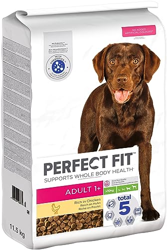 Perfect Fit Adult 1+ Trockenfutter für mittelgroße und große Hunde (>10 kg), 11,5kg (1 Beutel) – Premium Hundefutter trocken reich an Huhn