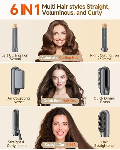 WindBlow Hair Dryer Brush 6-in-1 Straightener, Hair Auto-Wrap Curlers, Professional 110,000 RPM Magic Multi Styler with Attachments F8118 の商品画像 1