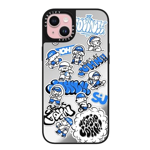 CASETiFY Magsafe �Ή��~���[ iPhone 15 Plus �P�[�X [���ː� / 1.5m����̗����������N���A / Magsafe �ɑΉ�] - miniJOHN - �V���o�[ (�u���b�N�o���p�[)