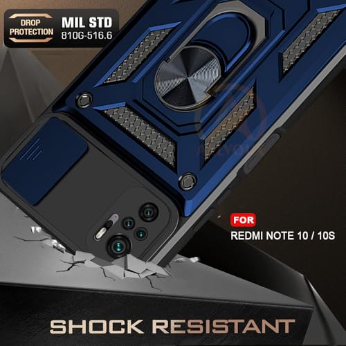 Image of Armor Bumper Back Cover Case for Redmi Note 10 / 10S Rotating Camera Cover, Ring Holder & Kickstand | Heavy Duty & 360 Degree Protection Redmi Note 10 / 10S Back Cover (Blue).