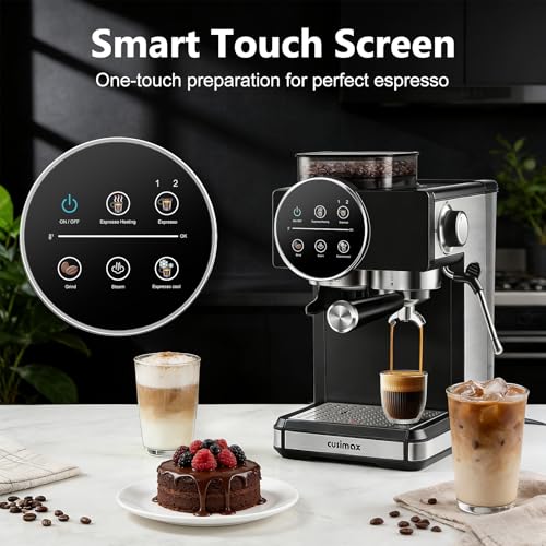 Espresso Machine with Grinder, 20 Bar Professional Expresso Coffee Machines with Milk Frother Steam Wand, Espresso Maker with 60oz Removable Water Tank, Cappuccino & Latte Machine for Home (Black) by CUSIMAX - Image 4