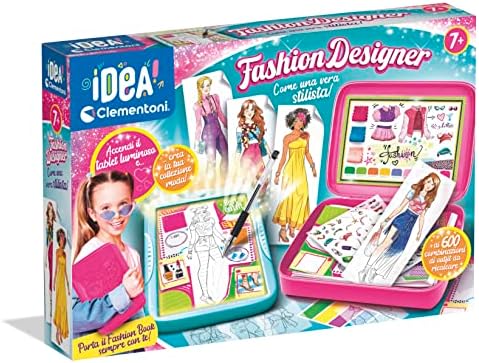 Clementoni- Idea-Fashion Designer-Lavagna Luminosa, Kit Disegno Vestiti, Moda, Gioco Creativo Bambina 6 Anni, Multicolore, 18715