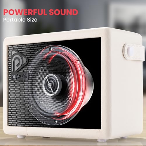 Pyle Portable Electronic Guitar Amplifier - 5'' High-Definition Speaker with Volume, Bass, and Treble Controls | Lightweight Plywood, Gold Plate, and Leather Coating for Enhanced Sound Quality