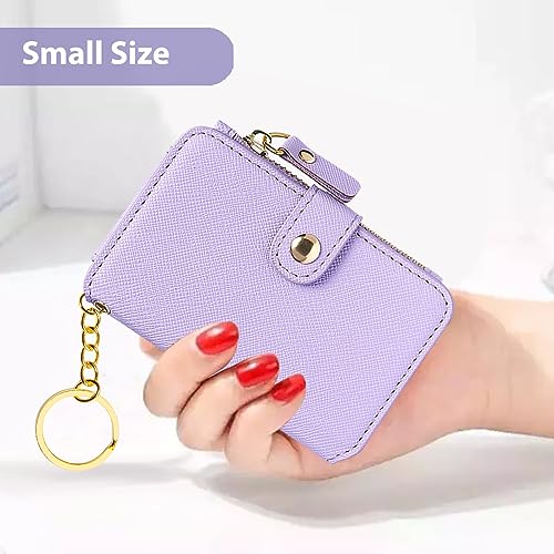Image of M-Plateau RFID Blocking Keychain Wallet With Leather Wrist Strap | Keychain Wristlet, Womens Card Holder with Zipper Coin Pocket and ID Window (Lavender)