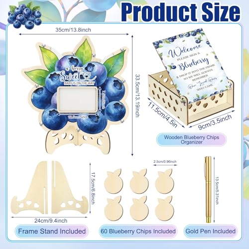 Image of Wenqik 63 Pcs Blueberry a Berry Sweet is on The Way Baby Shower Guest Book Alternatives Set Baby Shower Decorations with Photo Frame Sonogram Frame Keepsake 60 Wood Slices Guest Book for Birthday