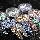 8 Colors Reflective Glitter Nail Powder Holographic Flakes Nail Diamonds for Nail Art,Crystal Diamond Nail Powder for Women and Girls Sparkling Shiny Nail Decoration for Acylic Nail Manicure Tips