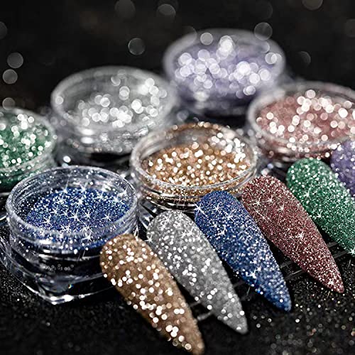 8 Colors Reflective Glitter Nail Powder Holographic Flakes Nail Diamonds For Nail Art ,Crystal Diamond Nail Powder For Women And Girls Sparkling Shiny Nail Decoration For Acylic Nail Manicure Tips #TOP24