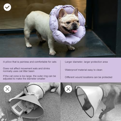 Image of H HIDREAM Dog Cone Collar Stress-Free Recovery Cone Alternative: Adjustable Depth & Diameter for Wide-Neck Dogs (Pugs, Bulldogs, Bullies) Purple Flower XL-B
