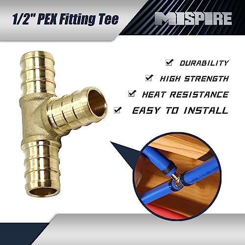 Image of 1 /2 Inch Tee PEX Brass Crimp Pipe Fitting 20Pcs, No Lead Brass PEX Tubing Fitting