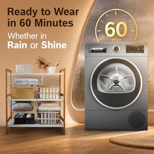 Image of Bosch 9 kg Front Load Fully-Automatic Heat Pump Tumble Dryer, 100% Drying, 5 Drying Options, Reduces 99.9% Allergens, Ready-to-Wear, Cast Iron Grey, WQG2420RIN (2026 Model)