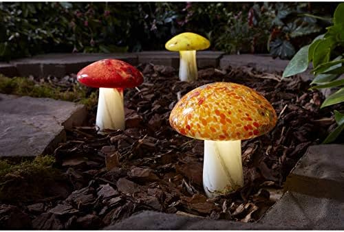 Solar LED Path Light 3-Pack 2X Brighter (2.4-Lumen) Red, Yellow, Orange Mushrooms