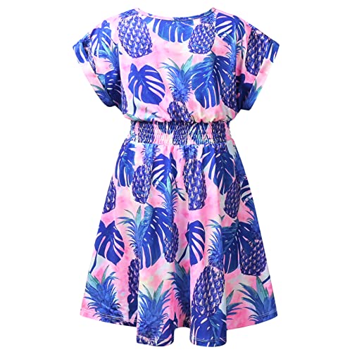 Perfashion Girls Summer Dresses Printed Casual Loose Sundress Smocked Waist Roll-Sleeve2