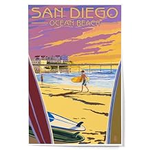 Lantern Press San Diego, California, Ocean Beach, 12x18 Inch Art Print, Home Decor