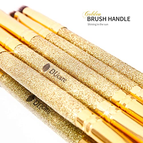Ducare Flat Top Kabuki Foundation Brush + 5Pcs Eyeshadow Brush Set Duo End Eye Makeup Brushes Golden Glitter #TOP6