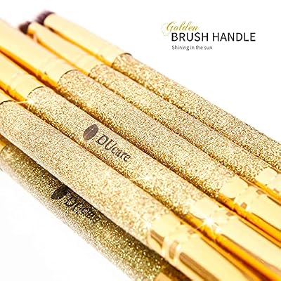 DUcare Flat Top Kabuki Foundation Brush + 5Pcs Eyeshadow Brush Set Duo End Eye Makeup Brushes Golden Glitter