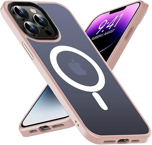 Mgnaooi Funda magnética para iPhone 14 Pro Max, probada en caídas de grado militar y compatible con MagSafe parte trasera mate translúcida con