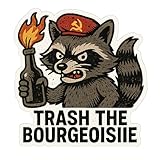 Communist Raccoon with Molotov Cocktail Gritty Cartoon Style Sticker (2.75" x 3")