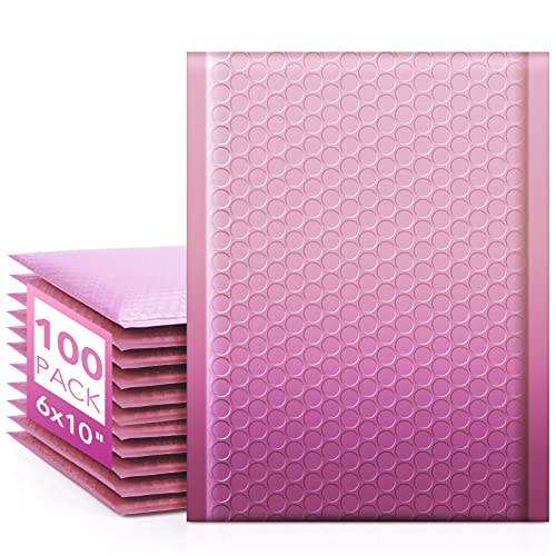 Fuxury Opaque Bubble Mailers 6x10 Inch 100 Pack, Gradient Pink Cute Design Padded Envelopes,Strong Adhesion Pattern Bubble Shipping Envelopes for Mailing Jewelry,Makeup #0 Thick Bubble Padded Mailer