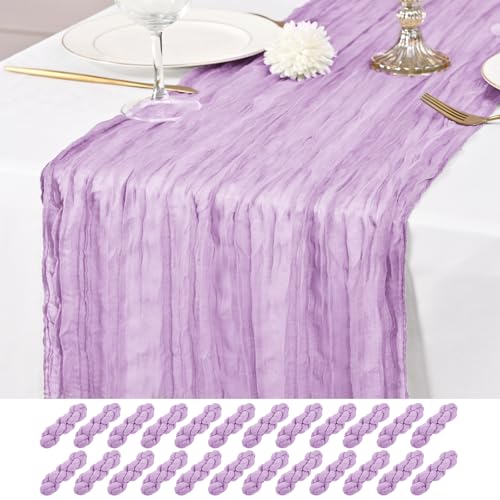 24 Pack Lavender Table Runner 10Ft Cheesecloth Table Runner Rustic Gauze Table Runners Romantic Long Sheer Fabric Cheese Cloth Table Runners for Wedding Party Bridal Baby Shower