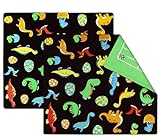 PurpleEssences Kids Reusable Cloth Placemats & Lunch Box Liners | 15"x13" | 2-Ply, Thick, Absorbent, Machine Washable | Set of 2 - Dinosaurs