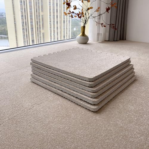 SYBNIKOLF Alfombras, alfombras mullidas, 64 Piezas de baldosas de Alfombra entrelazadas, tapete de Espuma Tipo Rompecabezas, tapete for Ejercicios, tapete de Juego, 11.8 Pulgadas(Khaki)