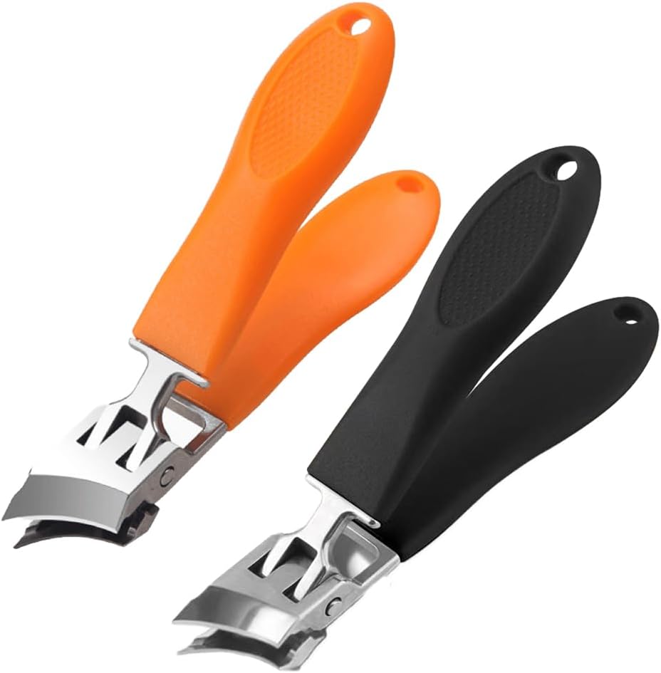 2PCS Bevelled Nail Clippers, Stainless Steel Anti-Splash Fingernail and Toenail Clippers Fingernail Clippers with Wide Jaw Opening and Oblique Long Handle, Sharp Nail Clipper (Mix)