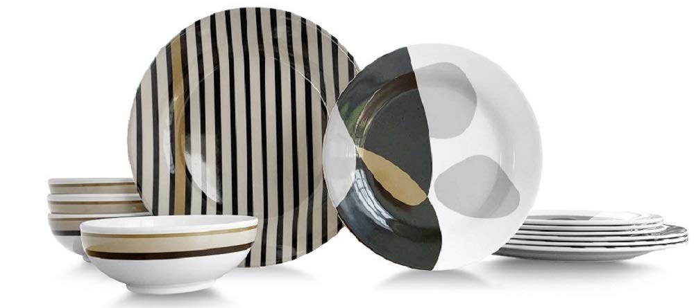 Bowla12-Piece Melamine Dinnerware Set - Service for 4 (Moden Strip IV)